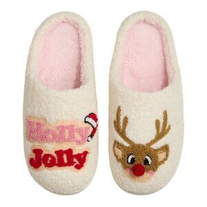 2/$30 Holly Jolly Reindeer Size 6 Fuzzy Christmas Slippers